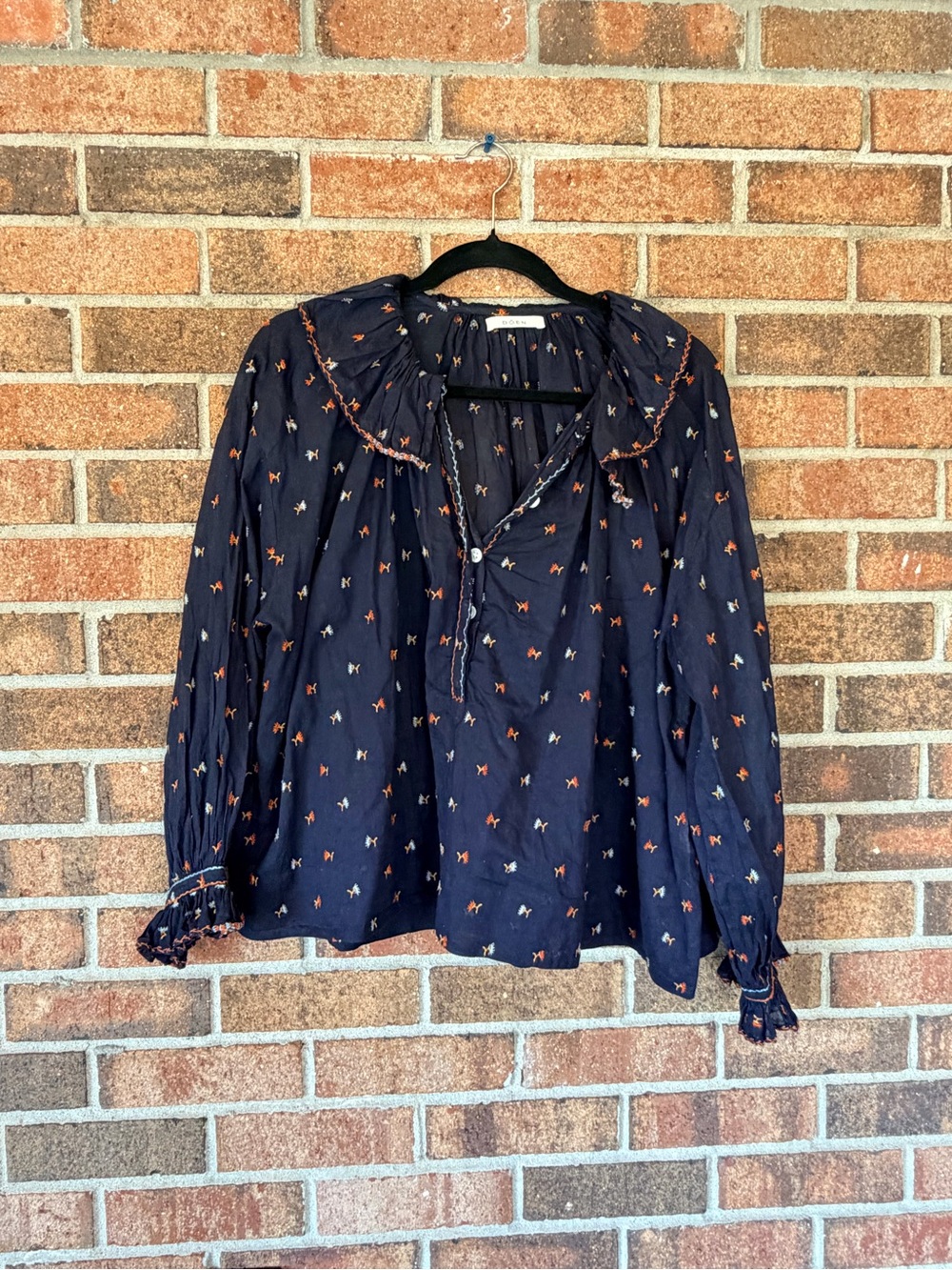 Doen Ethel Blouse in Navy Carnation Embroidery